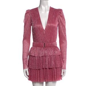 Sabina Musayev Shimmering Pink Long Sleeve Dress